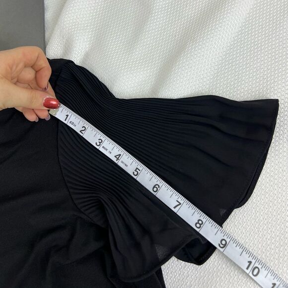 Adrianna Papell Womens V-neck Pleated Sleeve Crepe Blouse Top Black Sz Small NWT - Picture 8 of 11